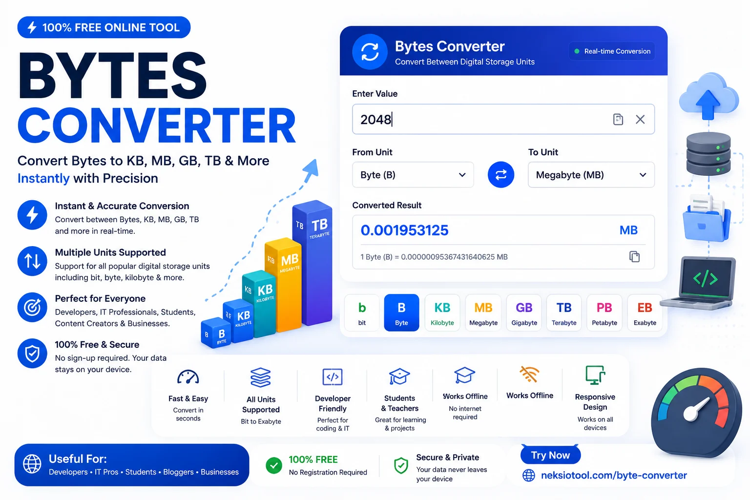 Bytes Converter Tool Interface for Digital Storage Units