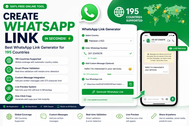 Create WhatsApp Link Online Free – Best WhatsApp Link Generator for 195 Countries