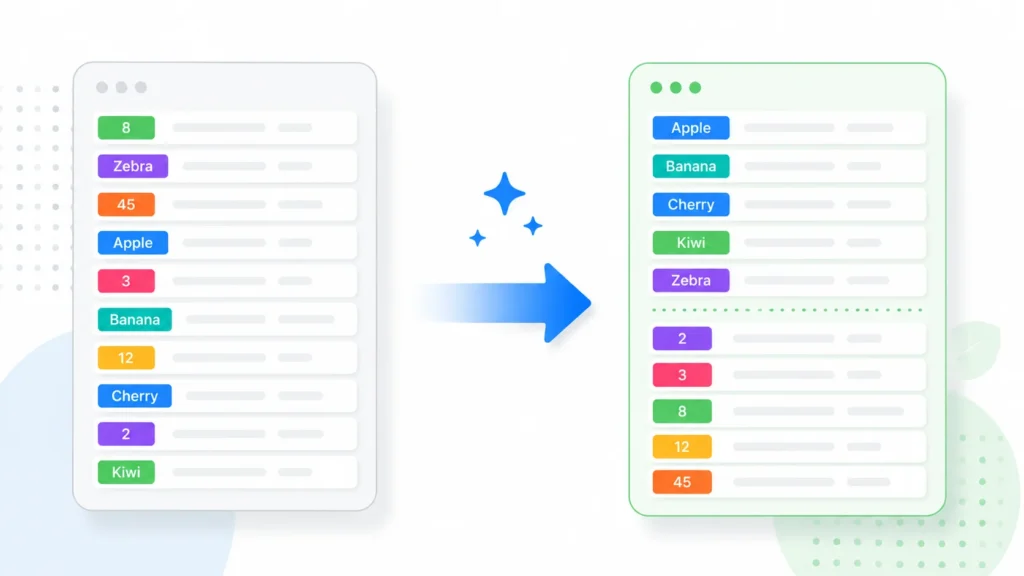 free online list sorter tool interface for sorting words and numbers
