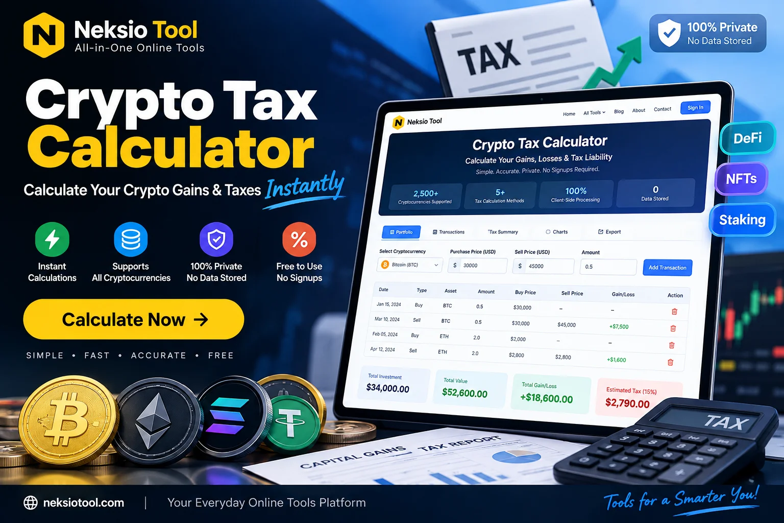 Crypto Tax Calculator: Calculate Your Crypto Gains & Taxes Instantly